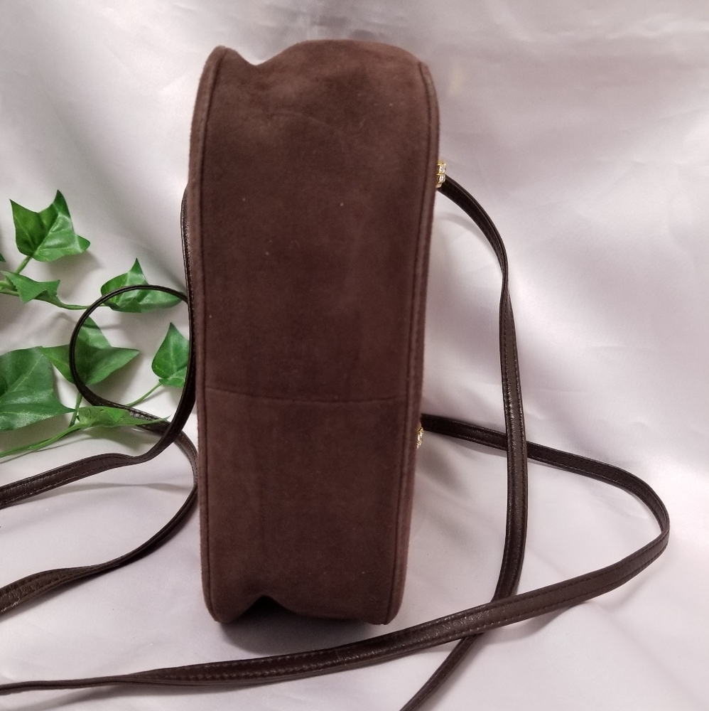 Henri Bendel RARE Vintage Brown Suede Swarovski Crystal Crossbody Made in Italy - Picture 10 of 15